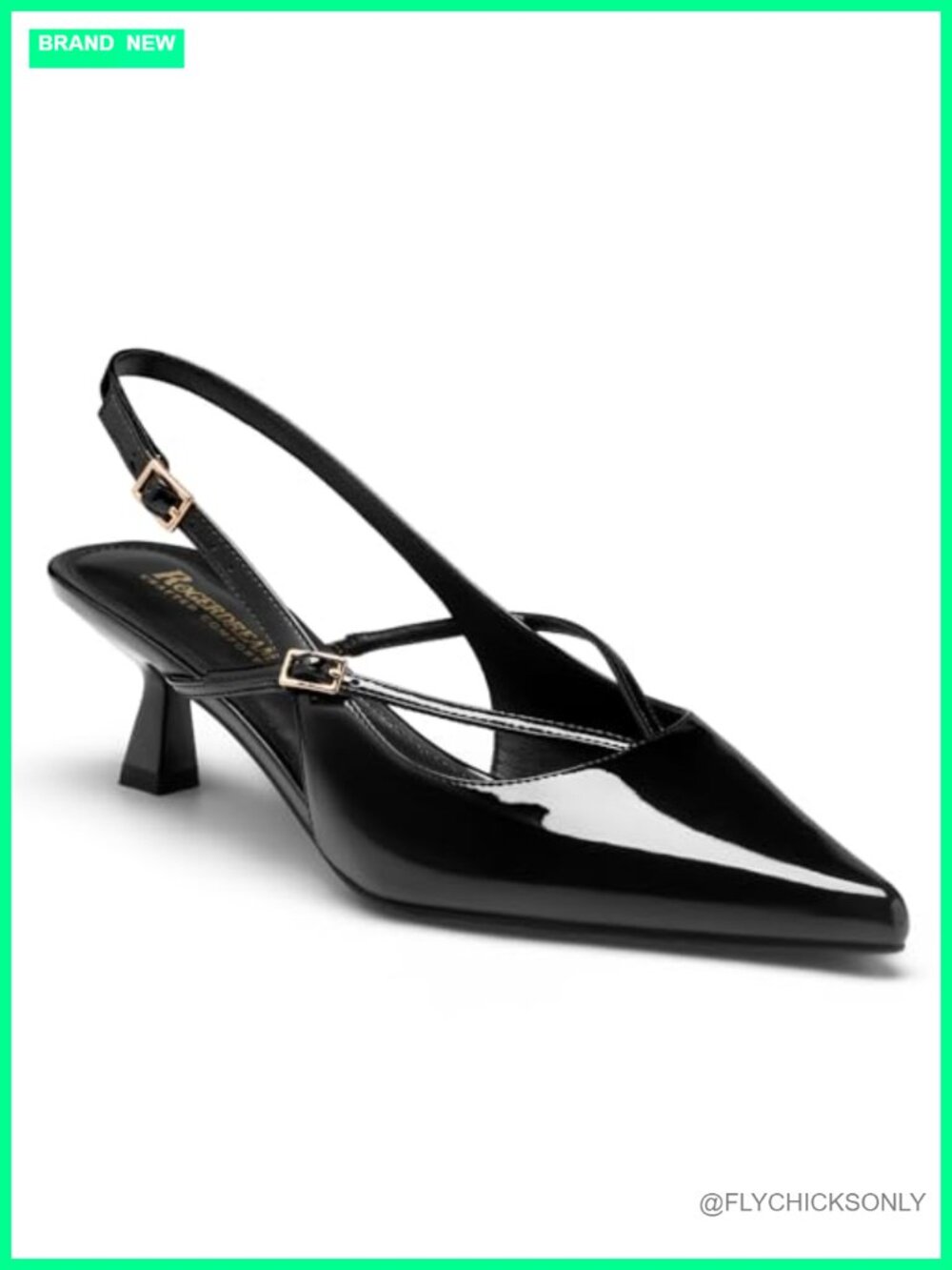 Patent Vegan Leather Kitten Heel Slingback Pumps Pointed Toe Dress Pumps